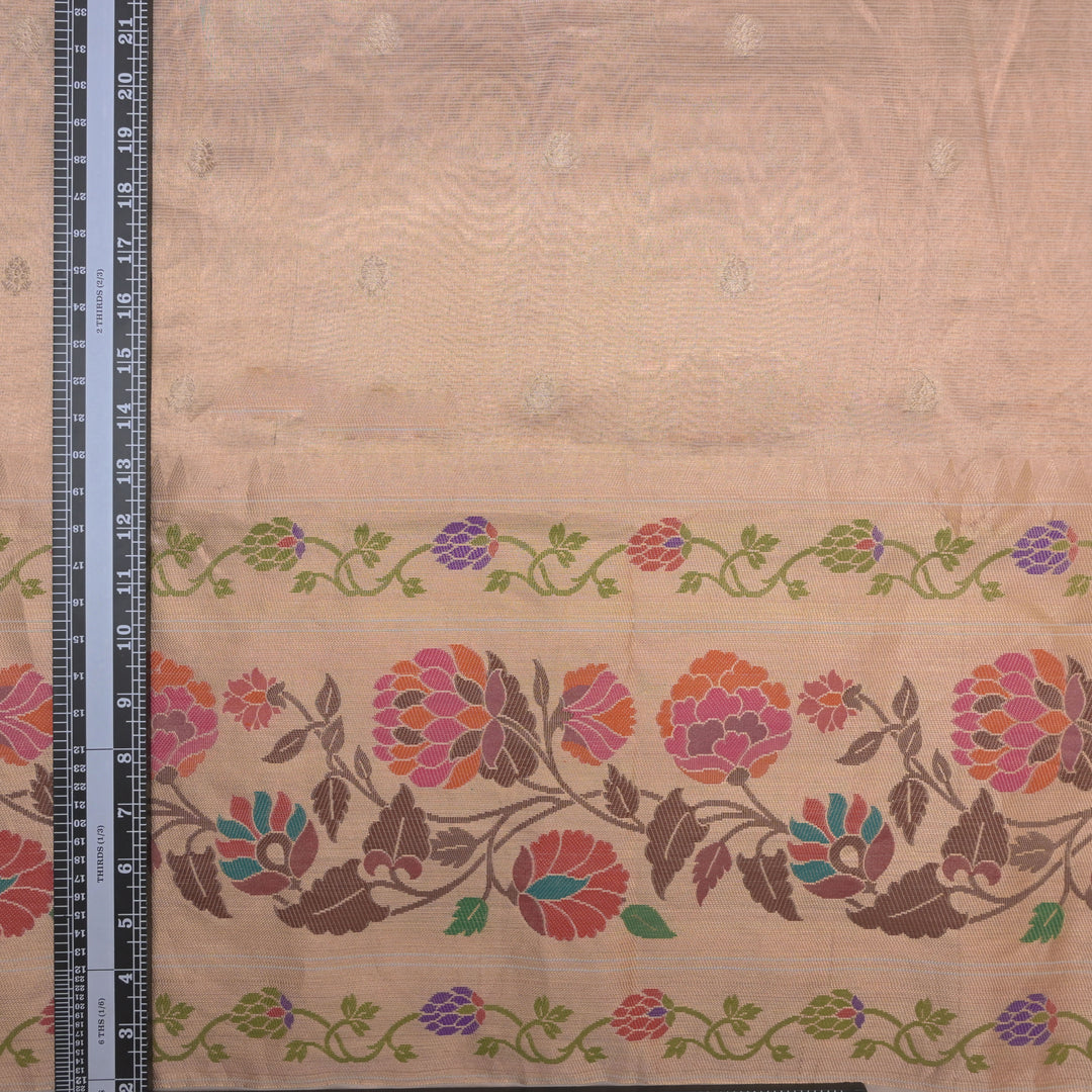 Beige Brocade Tissue Fabric with Threadwork Embroidery