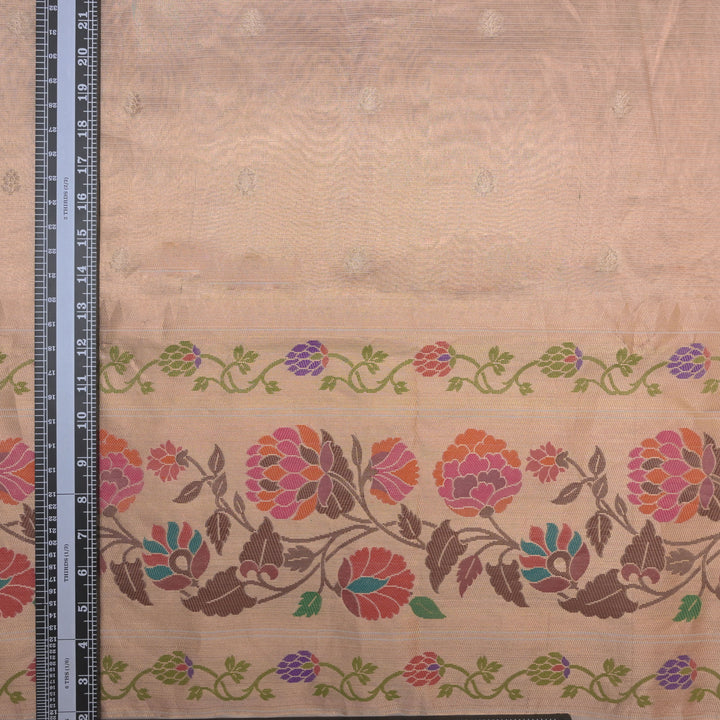 Beige Brocade Tissue Fabric with Threadwork Embroidery