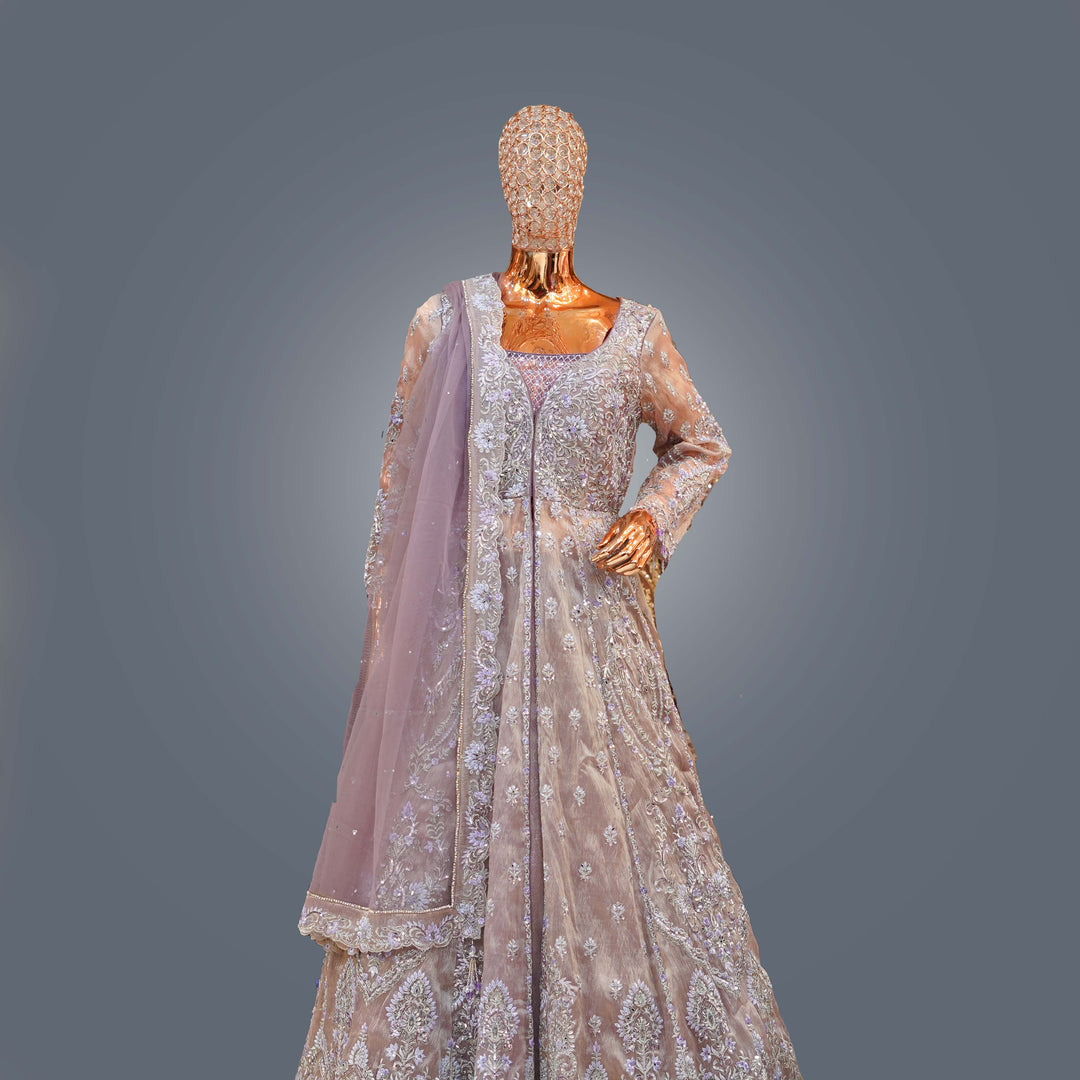 Smokey Grey Designer Bridal Lehenga Dress with Heavy Zari, Cutdana and Hand Embroidery