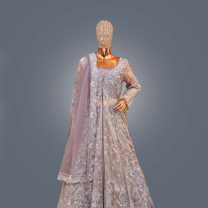 Smokey Grey Designer Bridal Lehenga Dress with Heavy Zari, Cutdana and Hand Embroidery
