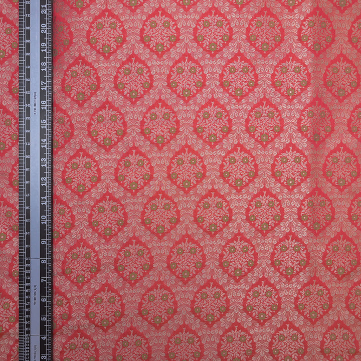 Coral Red Brocade with allover Meena Zari Embroidery