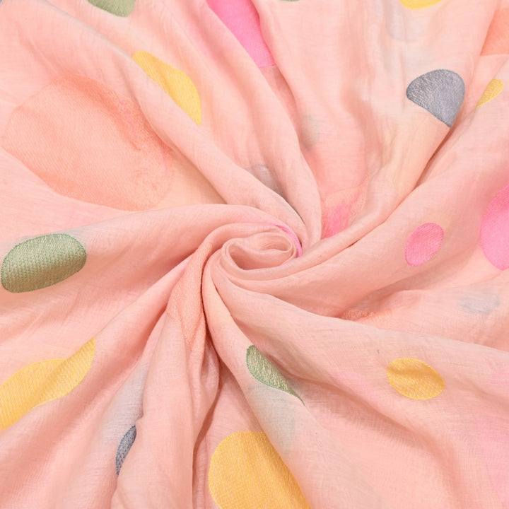 Peach Color Mul Chanderi Thread Embroidery Fabric – Soft Lightweight Designer Fabric-V2190C