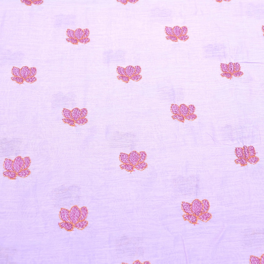 Lavender Mul Chanderi Fabric with Threadwork Embroidery