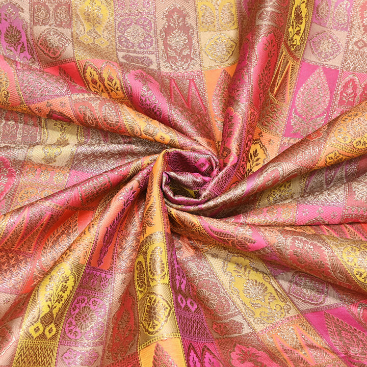 Multi Rangoli Brocade Fabric – Premium Zari Woven Designer Brocade Fabric 001006-A4