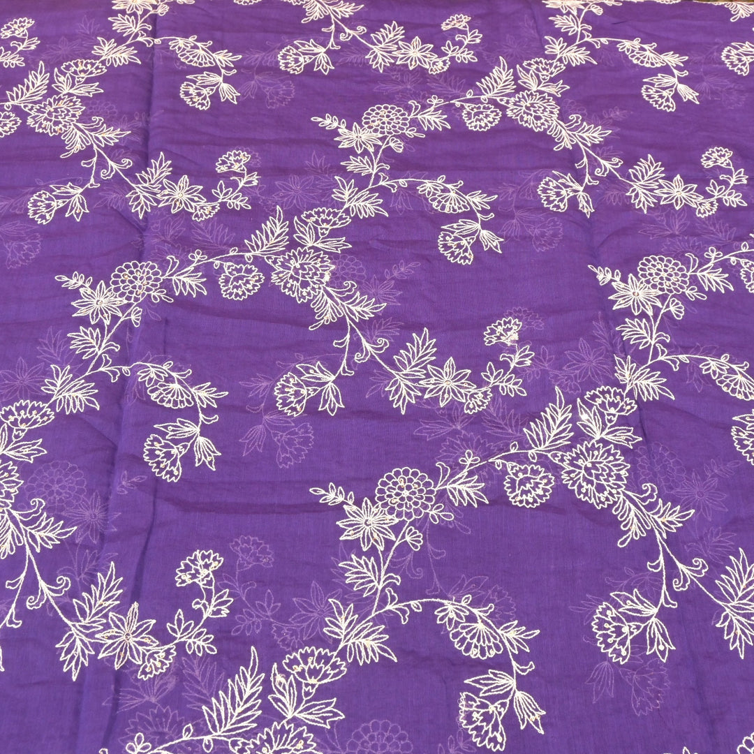 Cotton Chanderi Thread With Sequins Embroidery Fabric