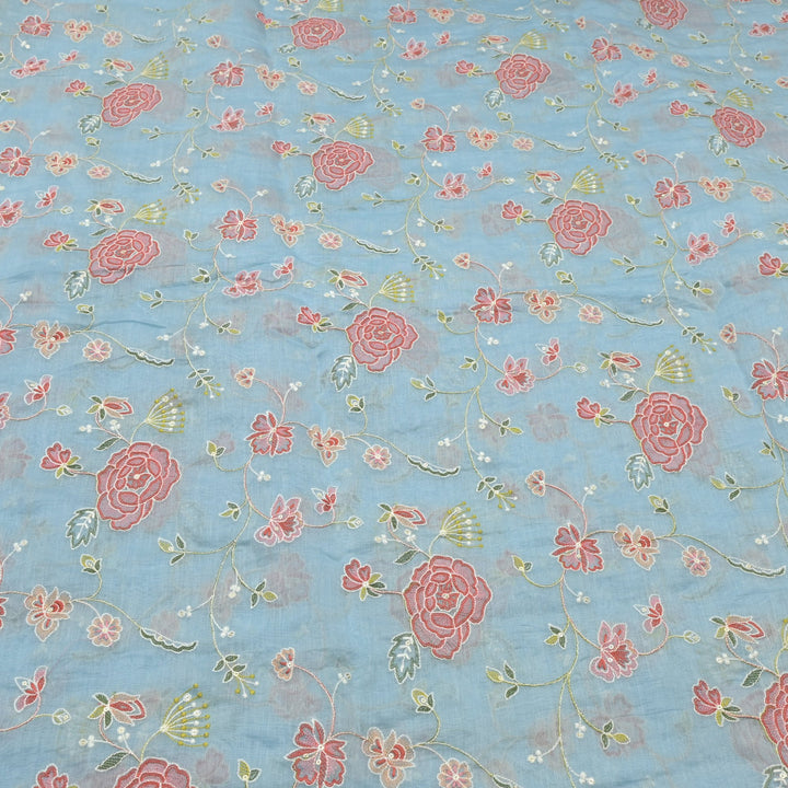 Chanderi Thread With Sequins Embroidery Fabrics