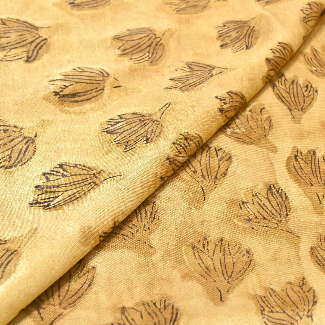 Mushrum Satin Vanaspati Print Fabric– Soft Luxury Designer Printed Fabric KK1217-1N