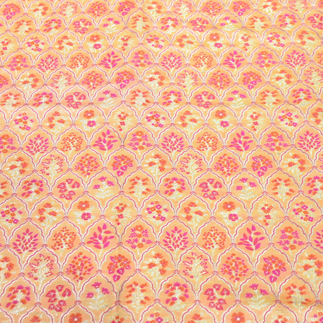 Peach Satin Mina Zari Brocade Fabric