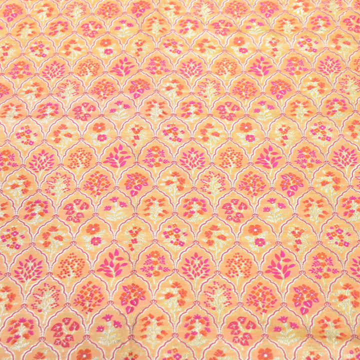 Peach Satin Mina Zari Brocade Fabric