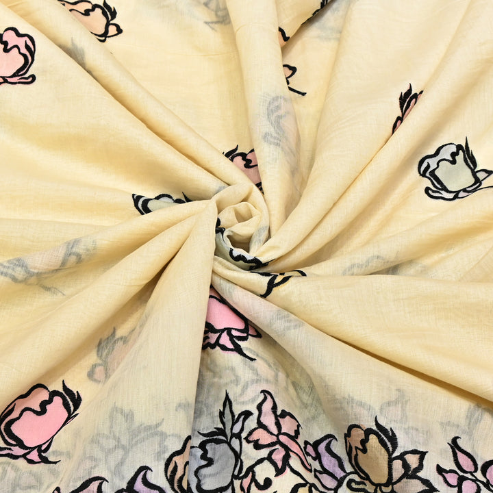 Mul Chanderi Position Print With Thread Embroidery Fabric – Designer Summer Fabric V2434C-4