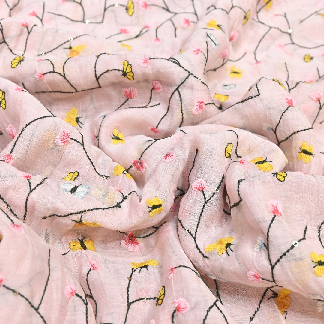 Mal Chanderi Thread Embroidery Fabric – Lightweight Elegant Designer Fabric- V2369C-04