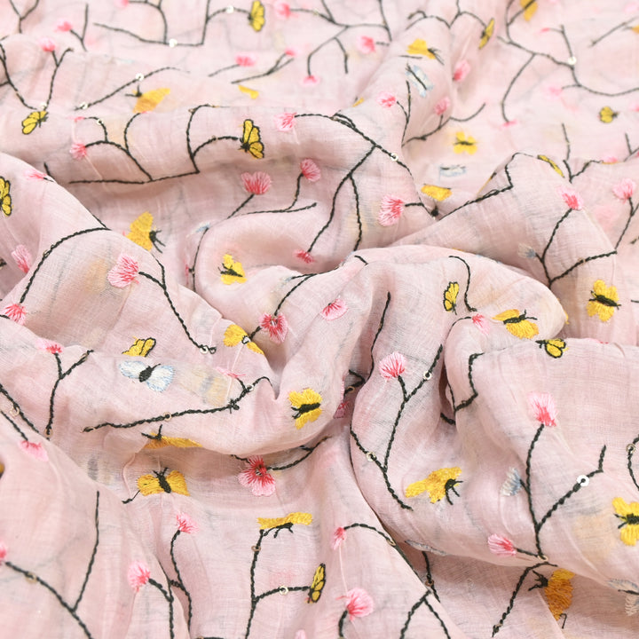 Mal Chanderi Thread Embroidery Fabric – Lightweight Elegant Designer Fabric- V2369C-04