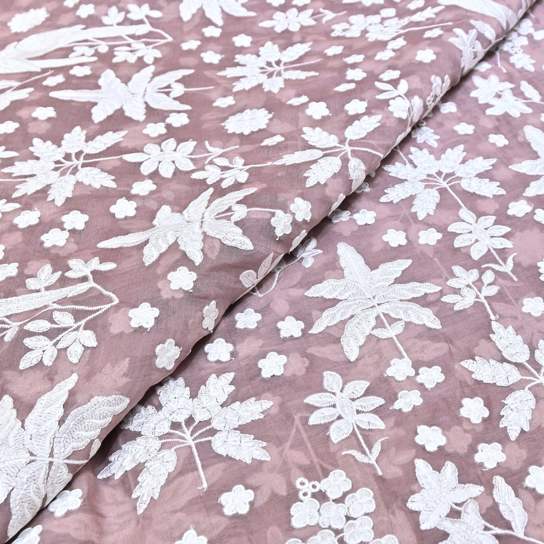 Mauve Color Mul Chanderi Thread Embroidery Fabric – Soft Lightweight Designer Fabric- SC0R270-3