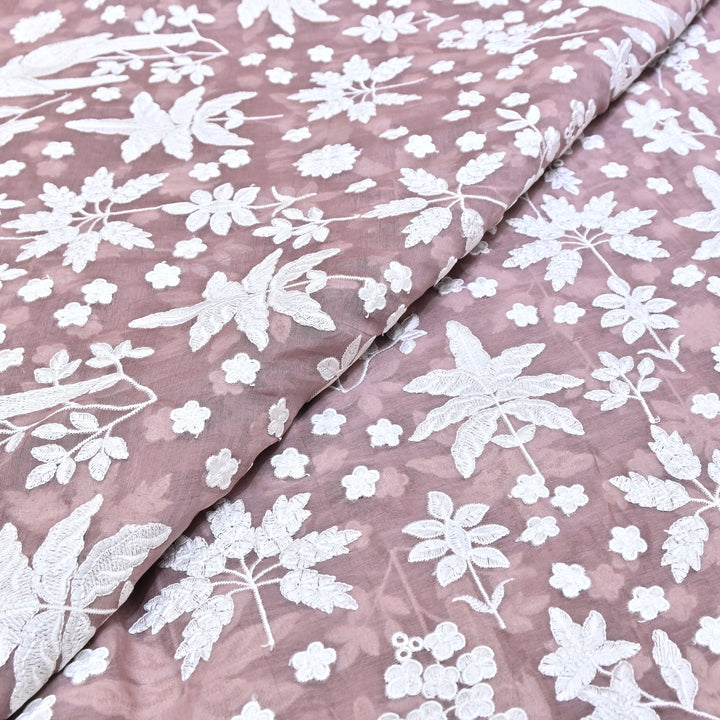Mauve Color Mul Chanderi Thread Embroidery Fabric – Soft Lightweight Designer Fabric- SC0R270-3