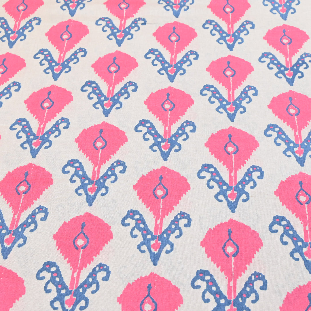 Off- White Cotton Linen In Pink Floral Print