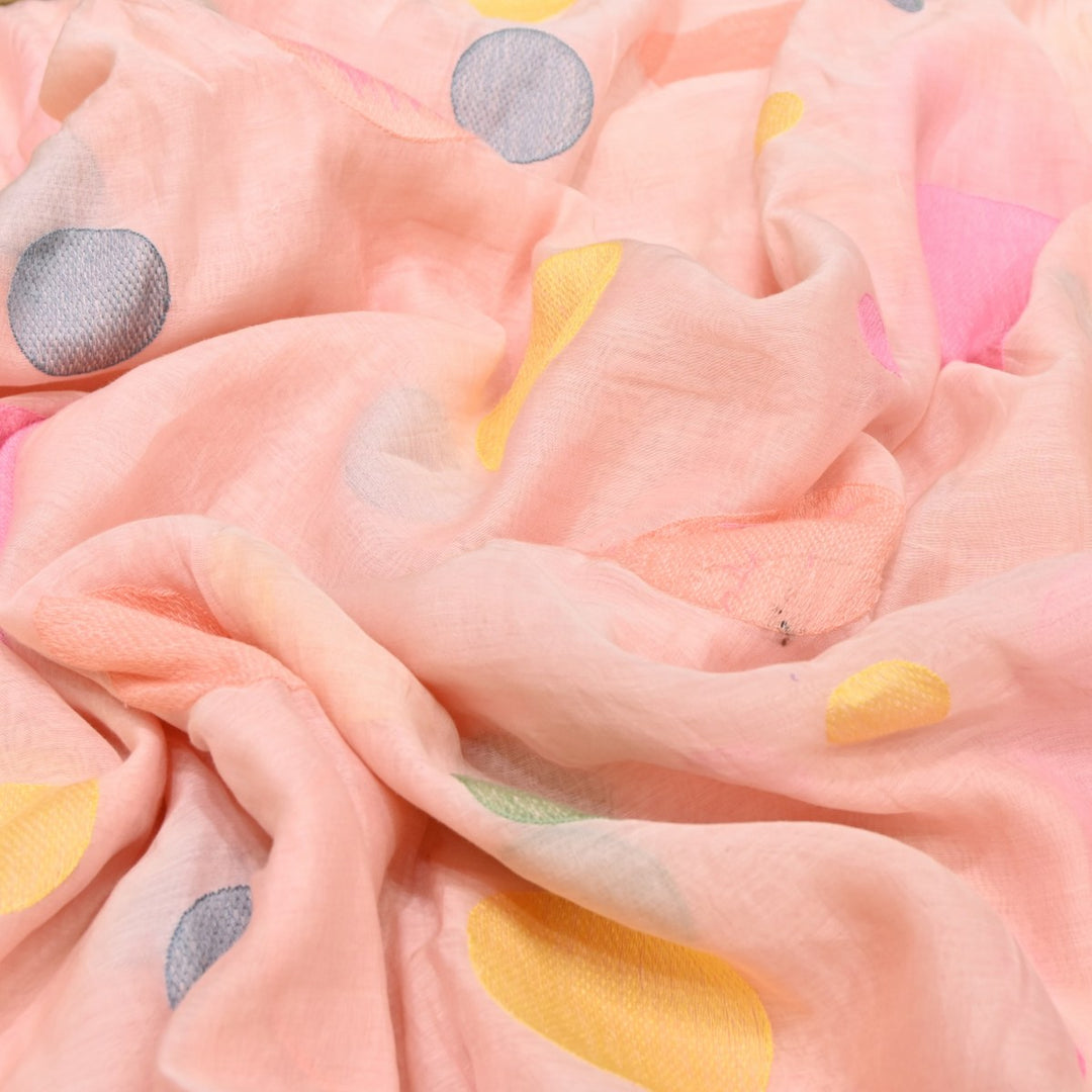 Peach Color Mul Chanderi Thread Embroidery Fabric – Soft Lightweight Designer Fabric-V2190C