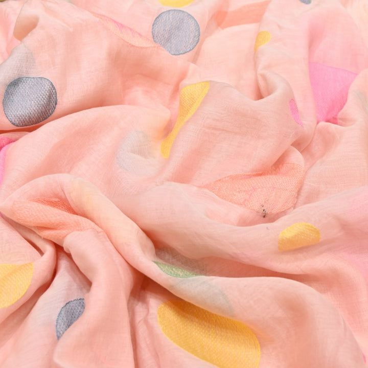 Peach Color Mul Chanderi Thread Embroidery Fabric – Soft Lightweight Designer Fabric-V2190C