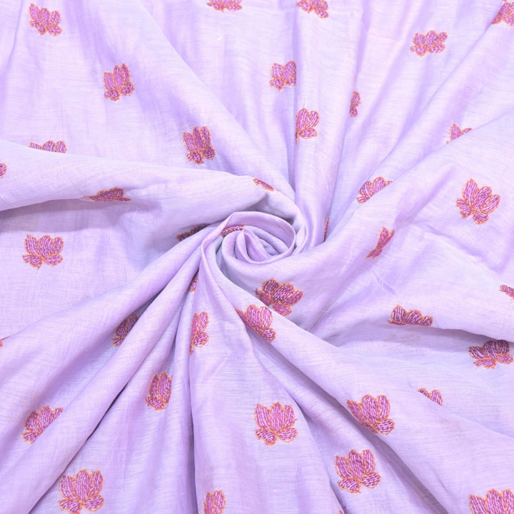 Lavender Mul Chanderi Fabric with Threadwork Embroidery