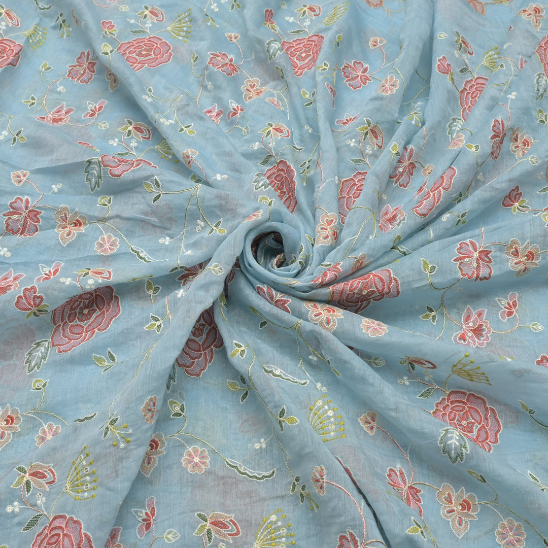 Chanderi Thread With Sequins Embroidery Fabrics