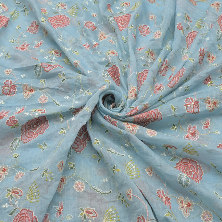 Chanderi Thread With Sequins Embroidery Fabrics