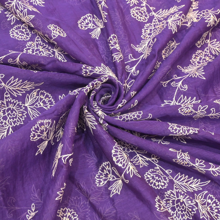 Cotton Chanderi Thread With Sequins Embroidery Fabric