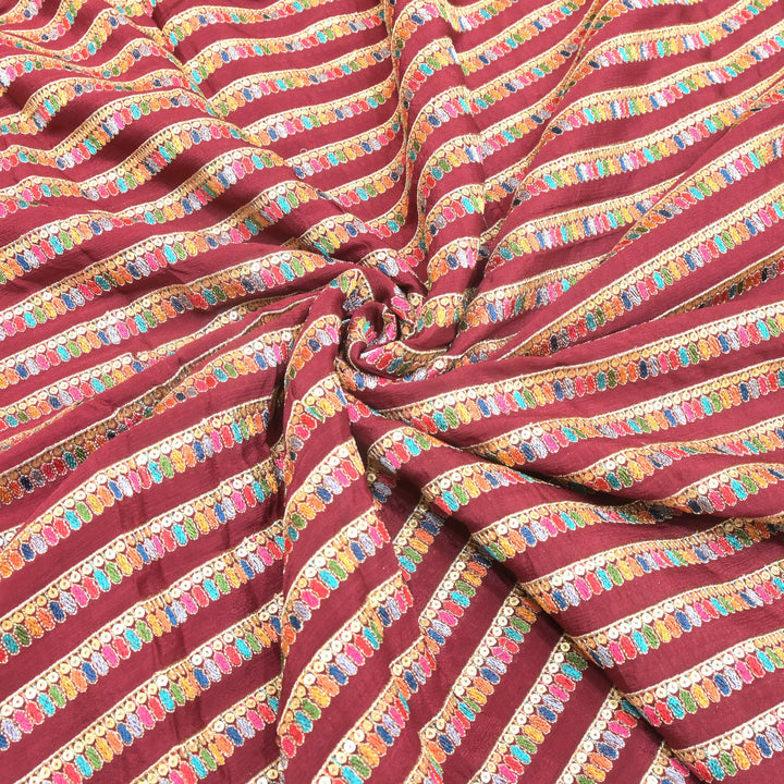 Chinon Zari Sequins Embroidery Fabric