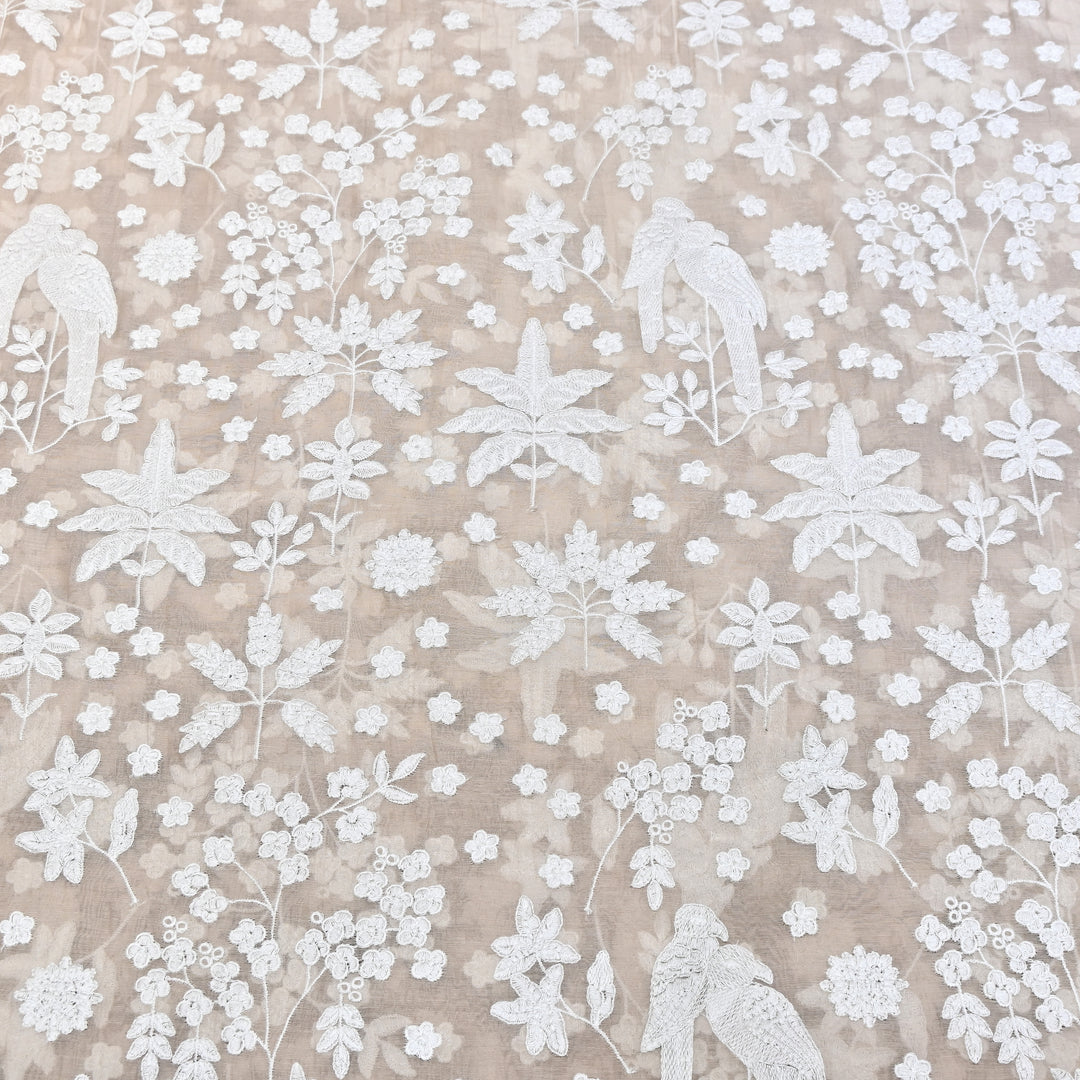 Ivory Color Mul Chanderi Thread Embroidery Fabric – Soft Lightweight Designer Fabric- SC0R270-4