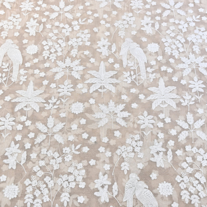 Ivory Color Mul Chanderi Thread Embroidery Fabric – Soft Lightweight Designer Fabric- SC0R270-4