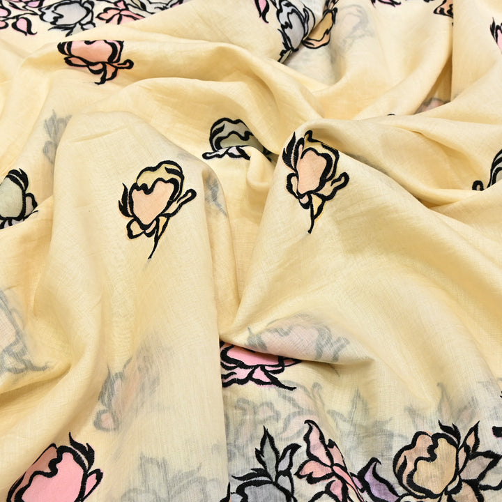 Mul Chanderi Position Print With Thread Embroidery Fabric – Designer Summer Fabric V2434C-4