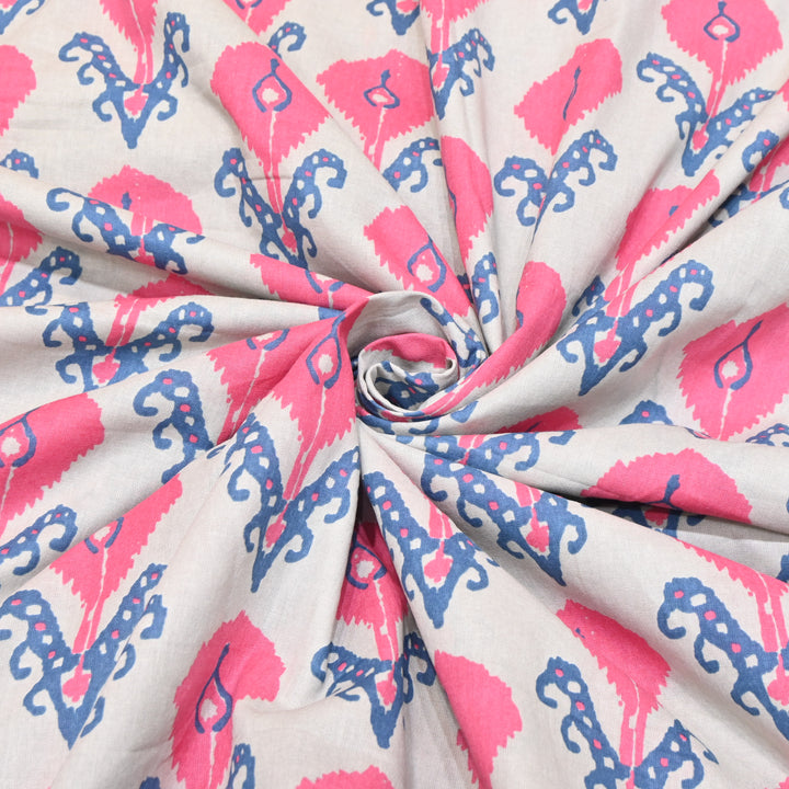 Off- White Cotton Linen In Pink Floral Print