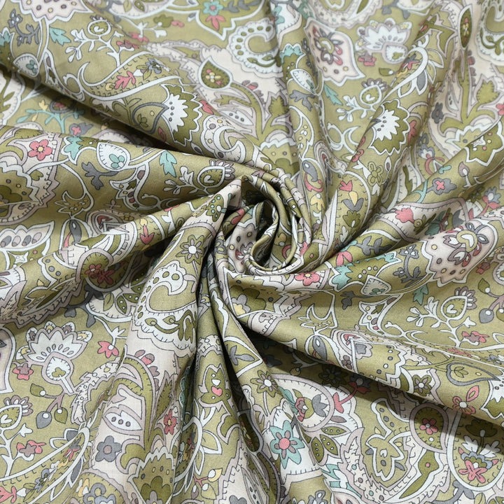 Olive Green Italian Lawn Print Fabric