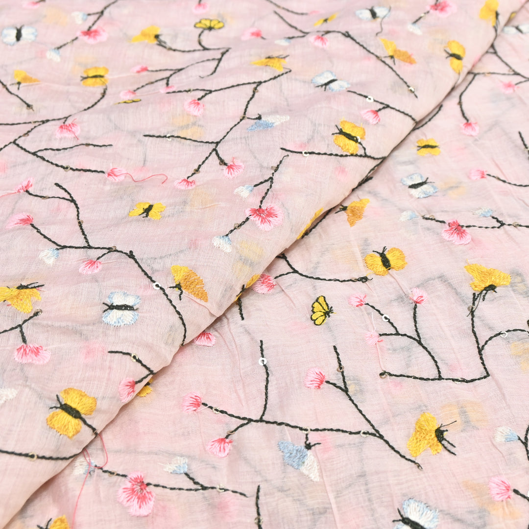 Mal Chanderi Thread Embroidery Fabric – Lightweight Elegant Designer Fabric- V2369C-04
