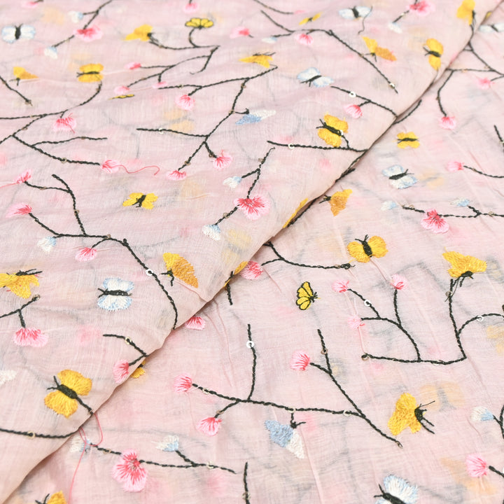 Mal Chanderi Thread Embroidery Fabric – Lightweight Elegant Designer Fabric- V2369C-04