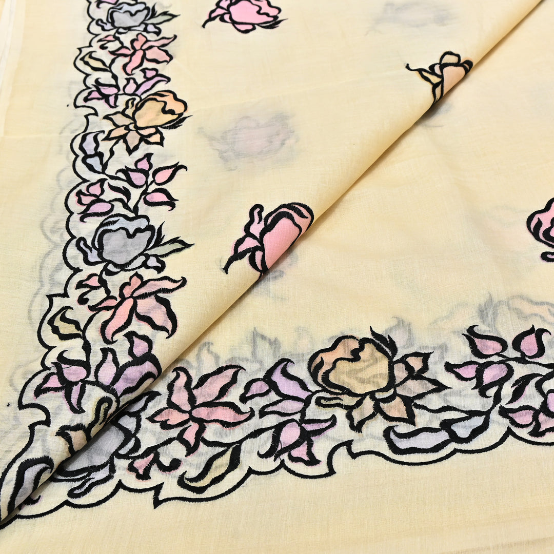 Mul Chanderi Position Print With Thread Embroidery Fabric – Designer Summer Fabric V2434C-4