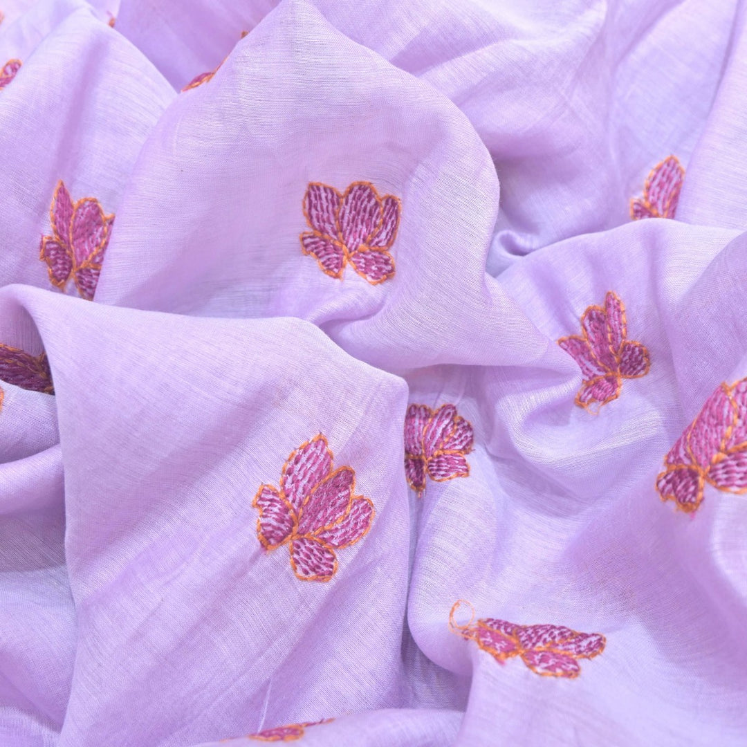 Lavender Mul Chanderi Fabric with Threadwork Embroidery