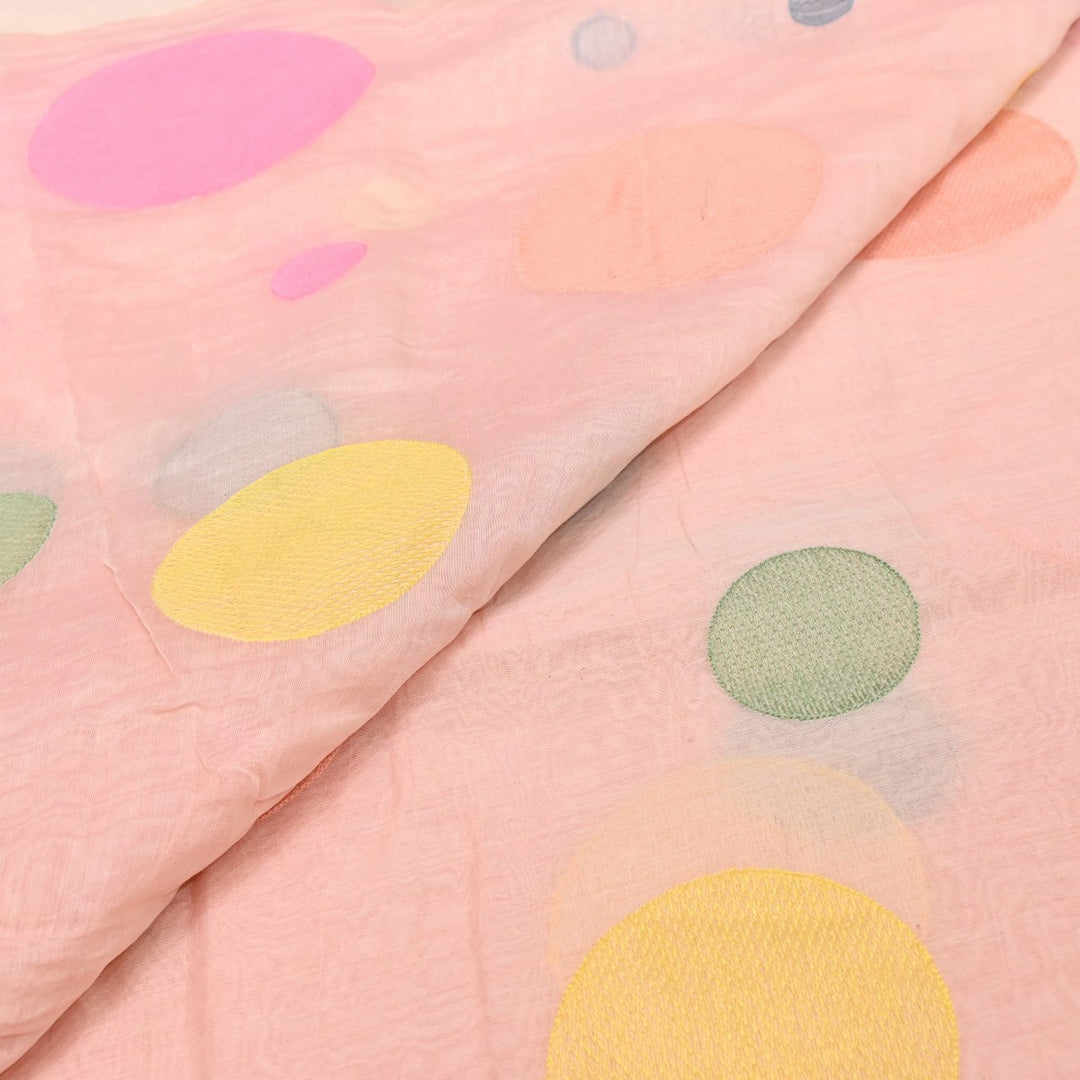 Peach Color Mul Chanderi Thread Embroidery Fabric – Soft Lightweight Designer Fabric-V2190C