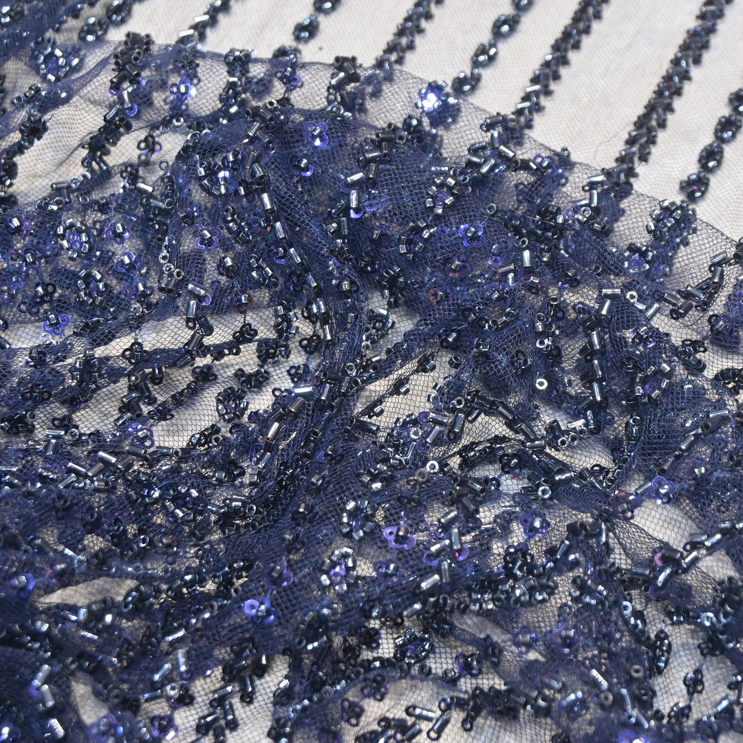 Premium Imported Beaded & Sequin Embroidery Net Fabric- 382747-04