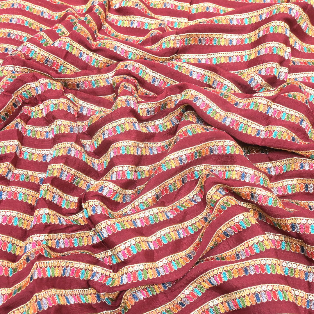 Chinon Zari Sequins Embroidery Fabric