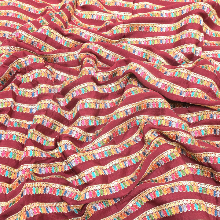 Chinon Zari Sequins Embroidery Fabric
