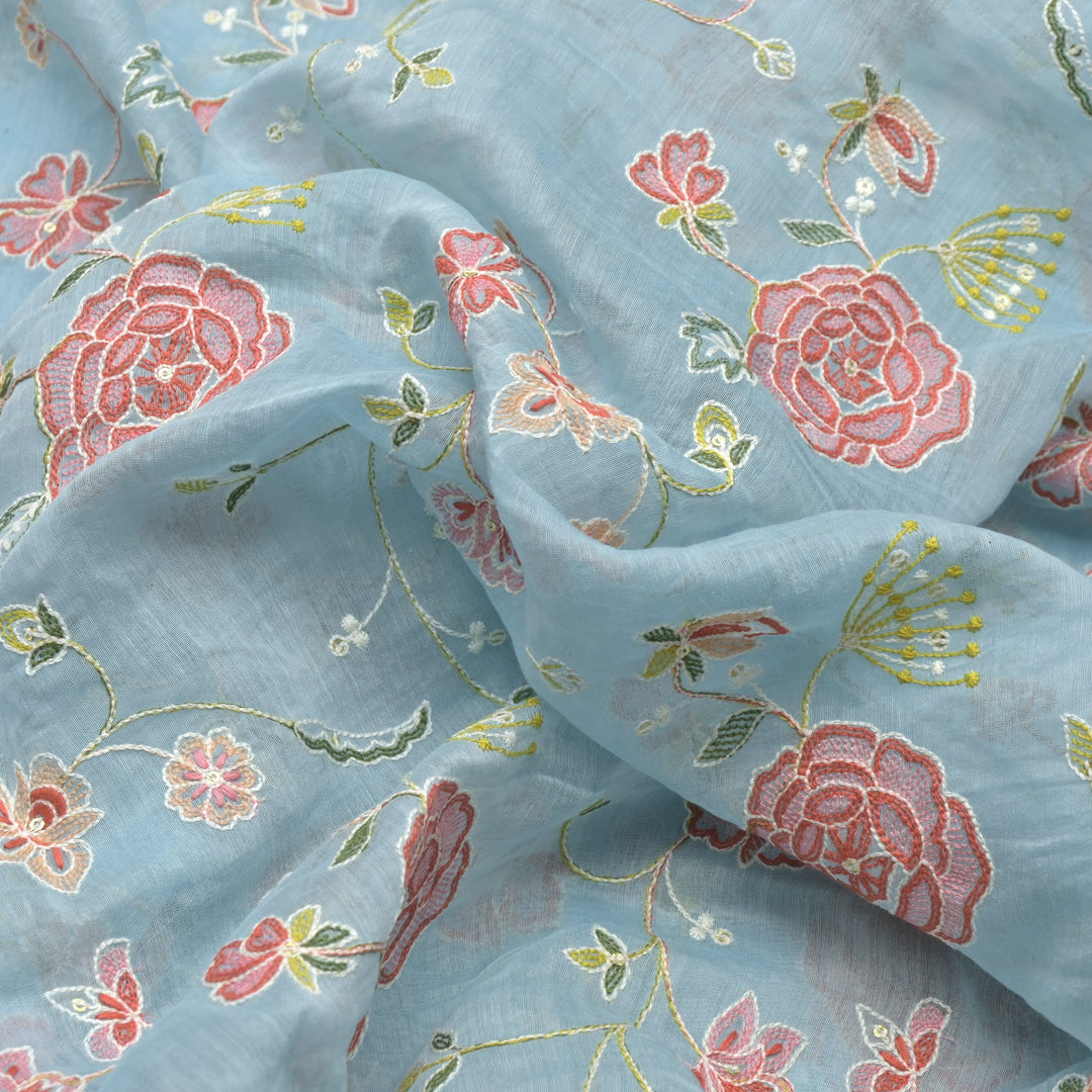 Chanderi Thread With Sequins Embroidery Fabrics
