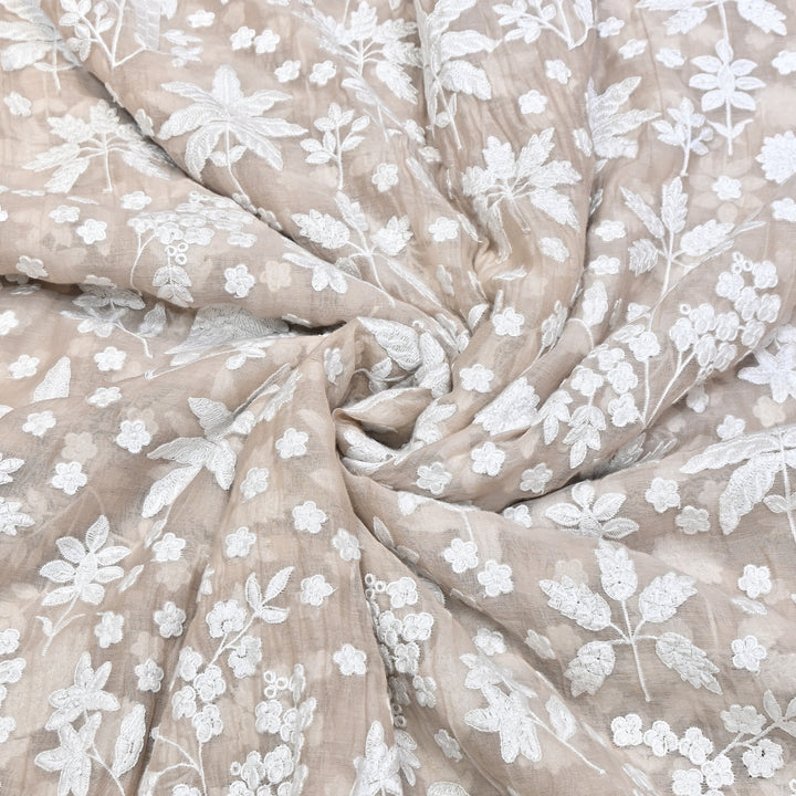 Ivory Color Mul Chanderi Thread Embroidery Fabric – Soft Lightweight Designer Fabric- SC0R270-4