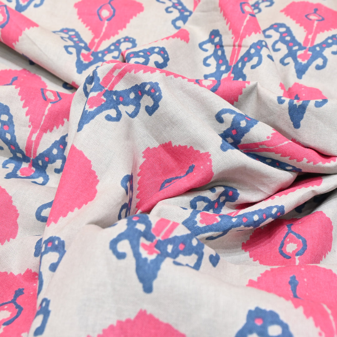 Off- White Cotton Linen In Pink Floral Print