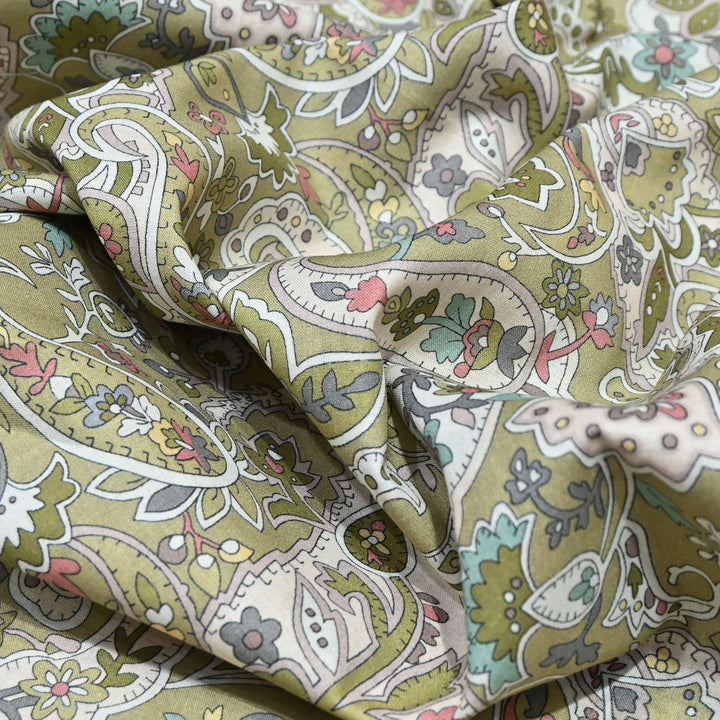 Olive Green Italian Lawn Print Fabric
