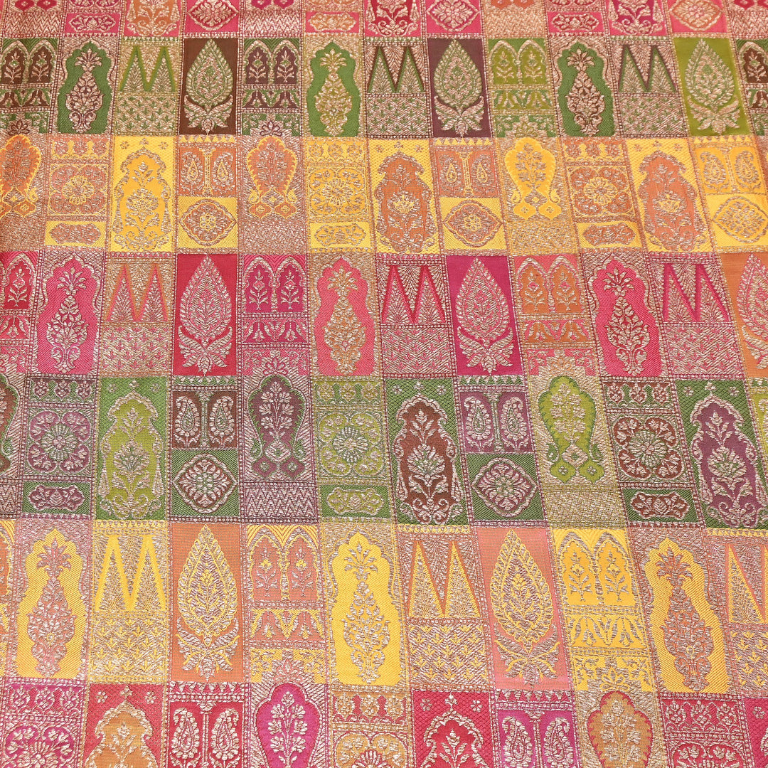 Multi Rangoli Brocade Fabric – Premium Zari Woven Designer Brocade Fabric 001006-A3