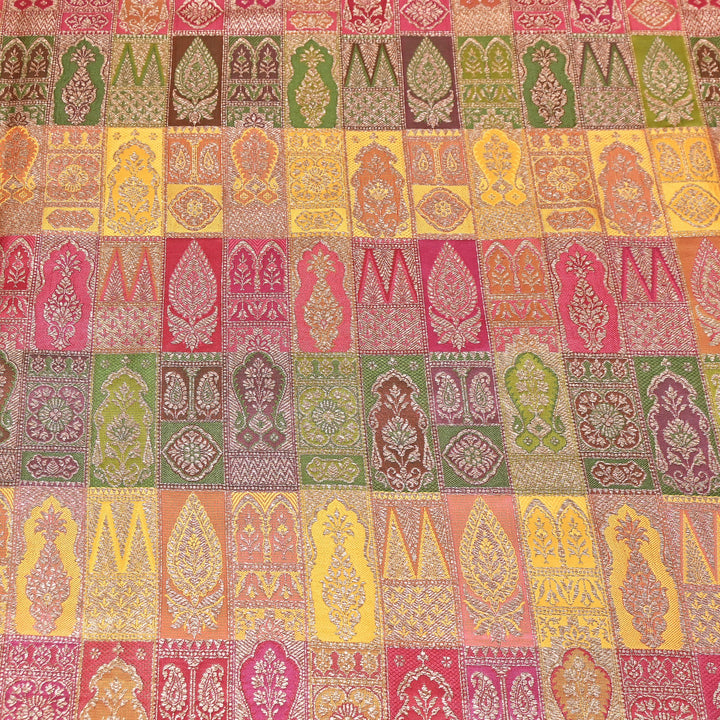 Multi Rangoli Brocade Fabric – Premium Zari Woven Designer Brocade Fabric 001006-A3