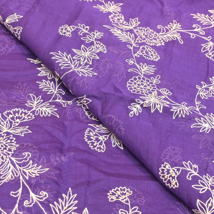 Cotton Chanderi Thread With Sequins Embroidery Fabric