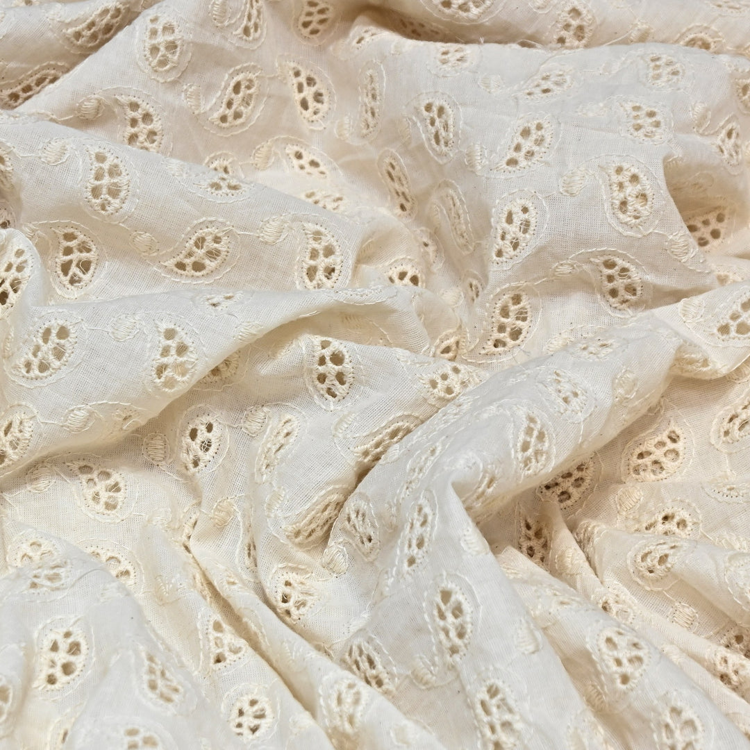 Kora Cotton Cutwork Chikankari Embroidery Fabric- AF0170-1