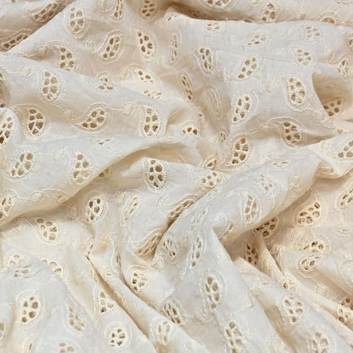 Kora Cotton Cutwork Chikankari Embroidery Fabric- AF0170-1