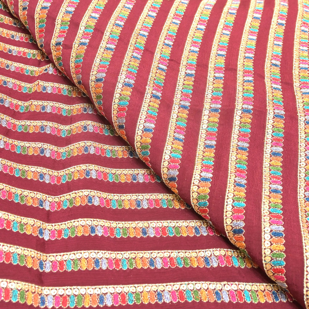 Chinon Zari Sequins Embroidery Fabric