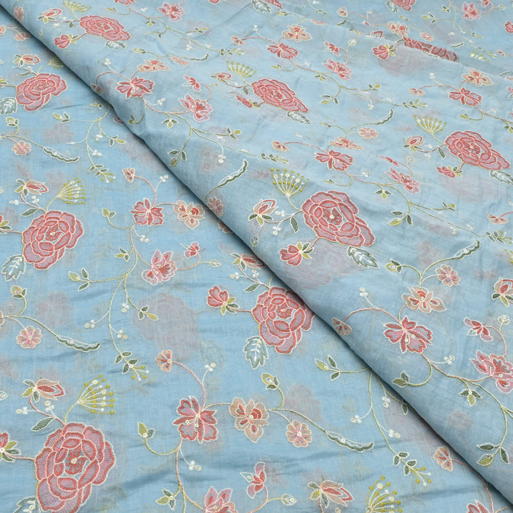 Chanderi Thread With Sequins Embroidery Fabrics
